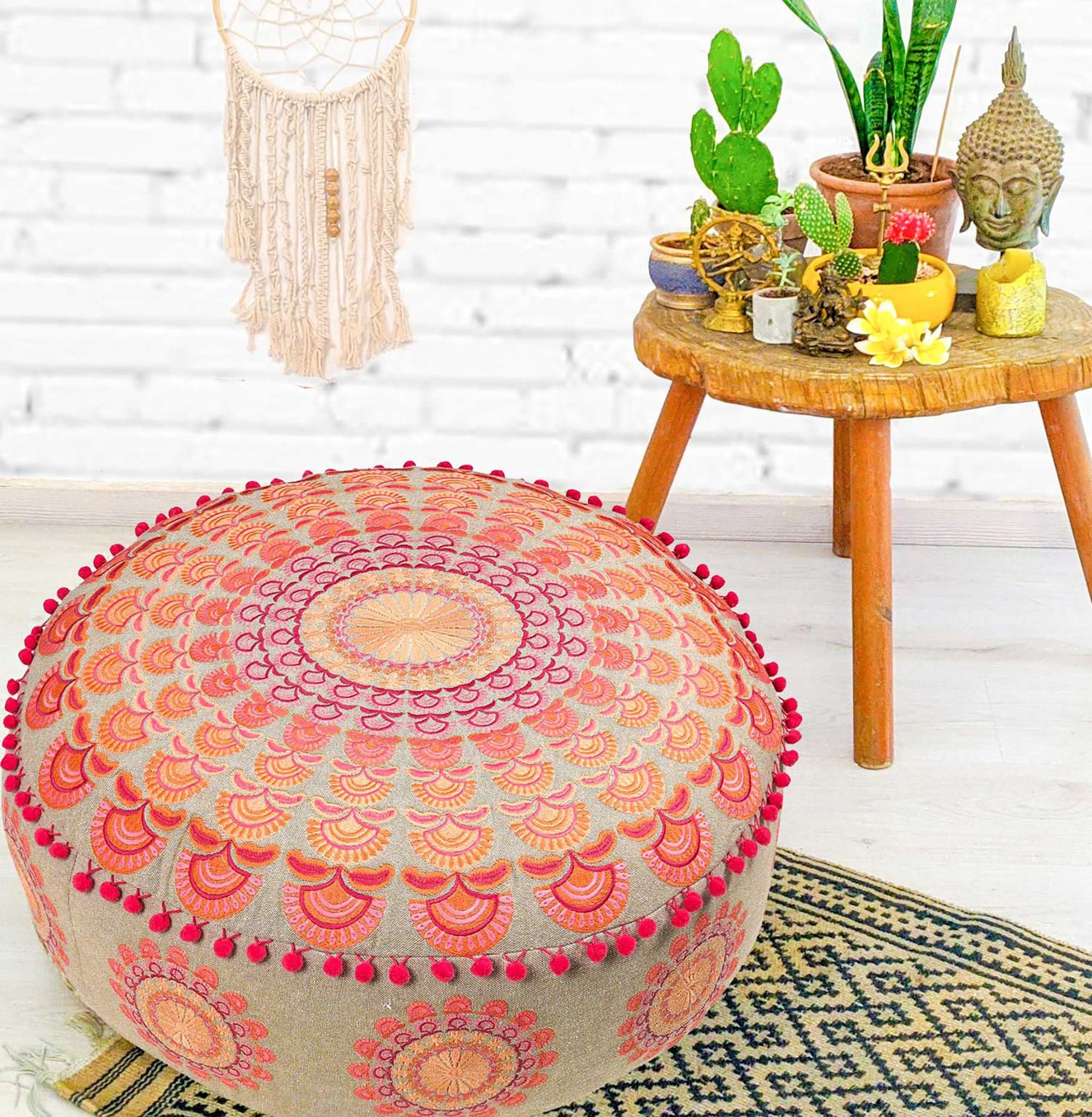 Bohemian Pouf Ottoman Cover 24x8 Inches Luxury Artisan Room D cor