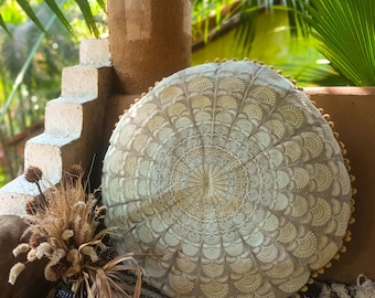 Boho Chic Cotton Meditation Pillow Cover: Beige Round Floor Cushion