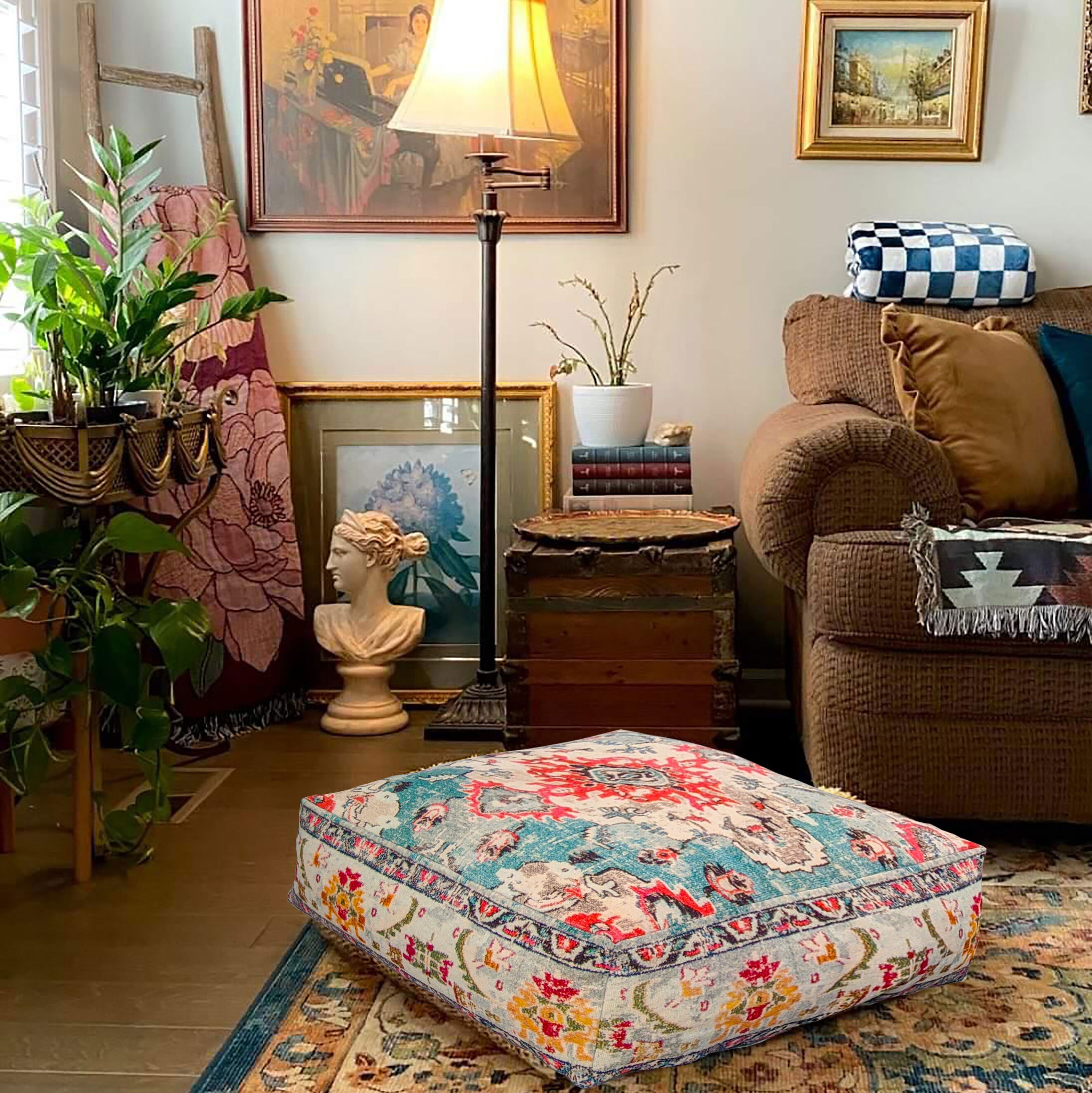 Stuffed Moroccan Floor Cushion - 60x60x20cm - Square Meditation