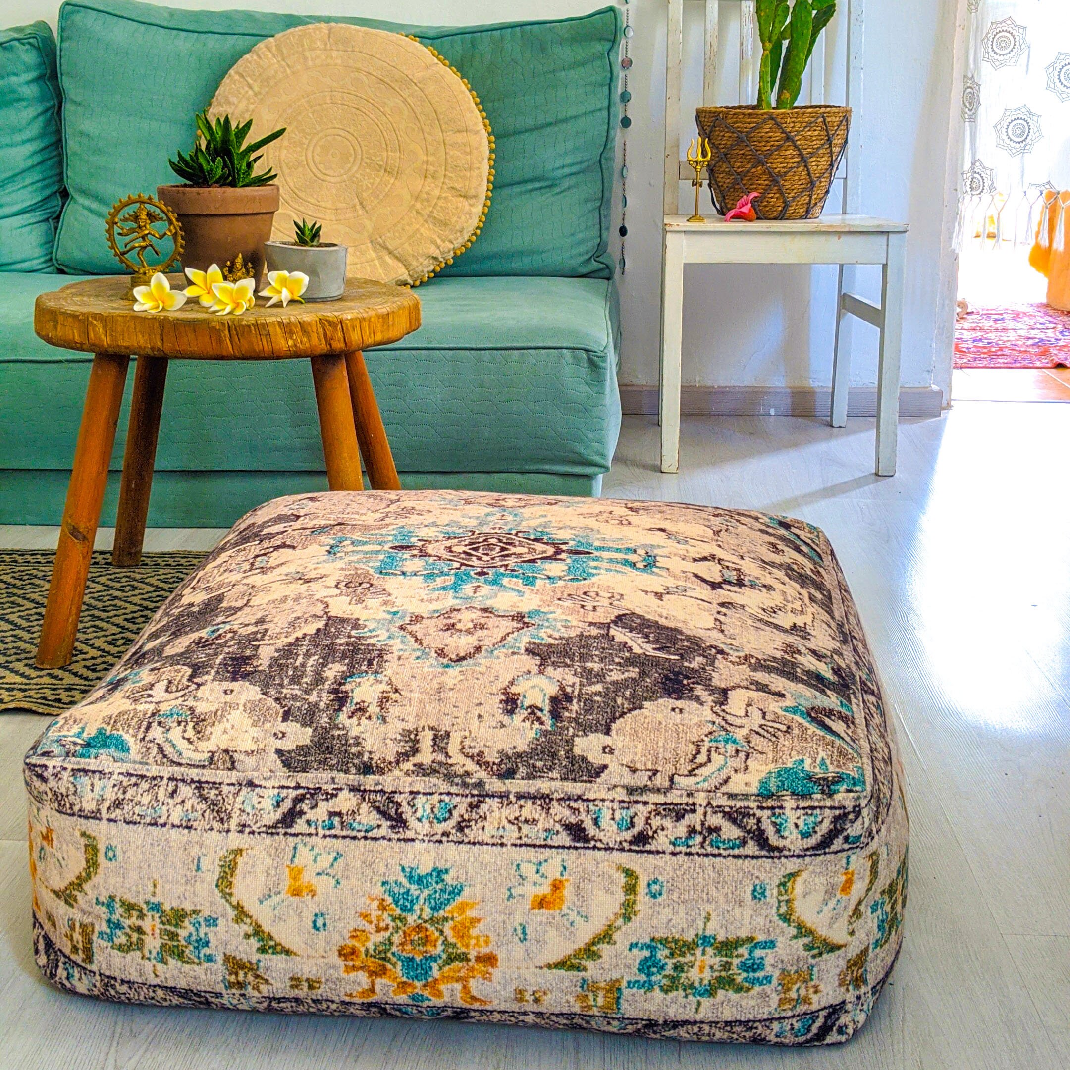 Stuffed Moroccan Floor Cushion - 60x60x20cm - Square