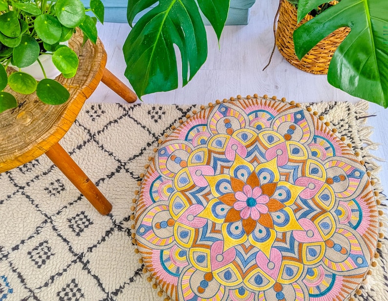 Boho Mandala Pouf Cover – Cotton Round Floor Pillow for Meditation & Room Decor 109