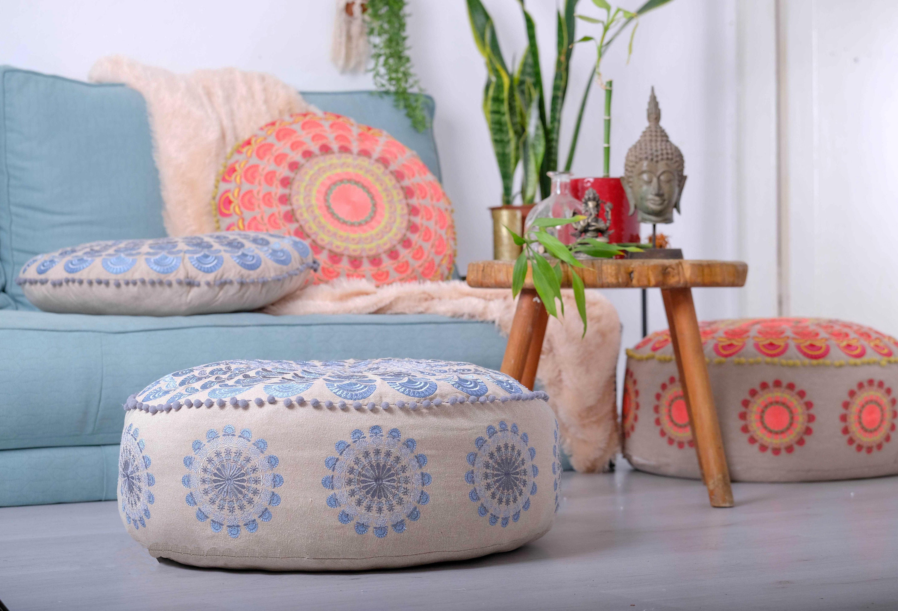Moroccan Pouf Ottoman COVER Round Floor Cushion Kids Room Accent Large Meditation Pillows Mandala Pouffe Boho Decor Etsy