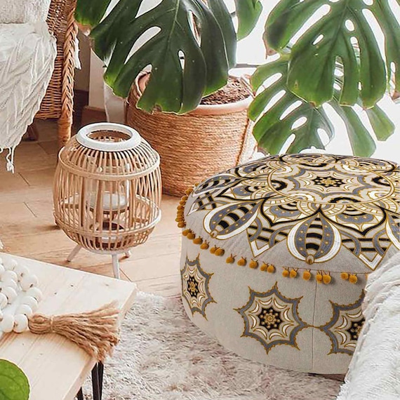Bohemian Pouf Ottoman Cover 24x8 Inches Luxury Artisan Room D cor