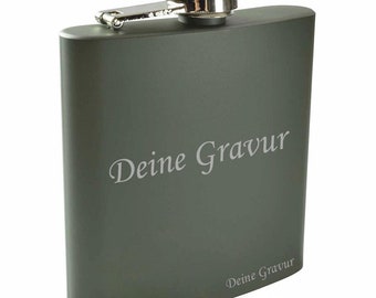 flask with engraving in green