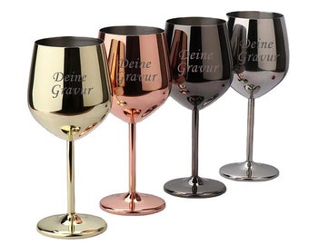 Stainless steel wine glass with engraving (500ml) | gold, rose gold, black, silver | red wine glass, white wine glass