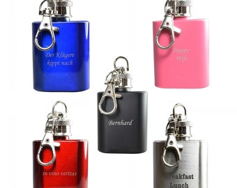 personalized mini flask with engraving in blue, pink, red or silver | personal gift for birthday, wedding or othe occasion