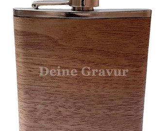 personalized flask with walnut wood and engraving