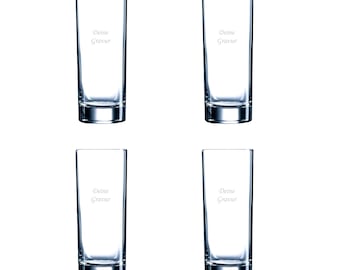 Trinkglas mit Gravur 4er-Set personalisiert für Hochzeiten, zum Geburtstag, Jubiläen Glas mit Gravur Namen