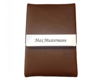 Personalized business card case for credit or business cards up to a quantity of twenty cards