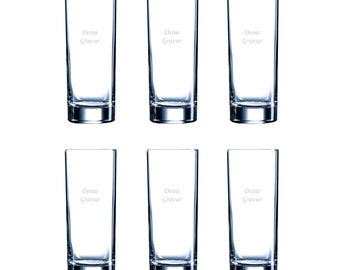 Trinkglas mit Gravur 6er-Set personalisiert für Hochzeiten, zum Geburtstag, Jubiläen Glas mit Gravur Namen