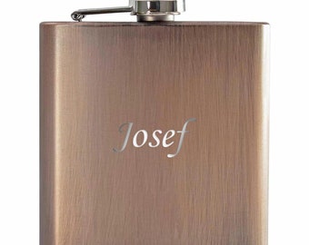 personalized flask made of stainless steel in bronze, can be personalized with name, date or logo
