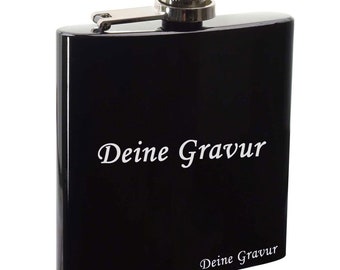 personalised hip flask with engraving in black