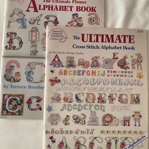 Ultimate Alphabet & Ultimate Flower Alphabet Cross Stitch Pattern Books Set of 2 Vintage 1990s OOP Kooler Design