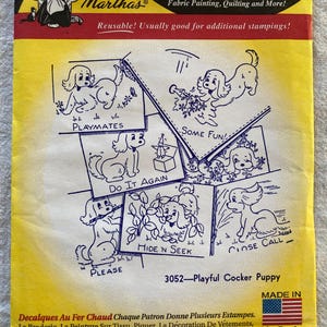 Playful Cocker Puppy #3052 Aunt Martha’s Hot Iron Transfer Embroidery Designs for Towels Pillowcase Napkin Tablecloth NEW