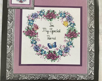 RE KIT My Special Friend Counted Cross Stitch Kit by Sandi Phipps #354 Vintage 1990s OOP Heart Wreath Butterfly Friendship