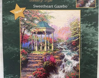RE KIT Thomas Kinkade Sweetheart Gazebo Counted Cross Stitch Kit by Candamar Designs #51518 c 2004 Vintage OOP Rare Collectible