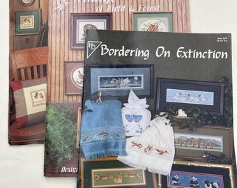 Wild Animals Cross Stitch Pattern Booklets Set of 3 Vintage Woodland Field Forest Safari Endangered Ducks