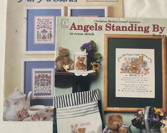 Angel Themed Counted Cross Stitch Leaflets Set of 2 Vintage 1990s 2000s OOP Rare Kids Country Verses