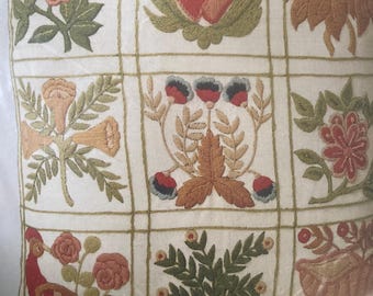 Columbia Minerva Crewel Kit FOLK ART SPRING #7184 Linen Pillow Cover 14x14" Wool Yarn by Margot Johnson c 1977 Rare Out of Print Unopened