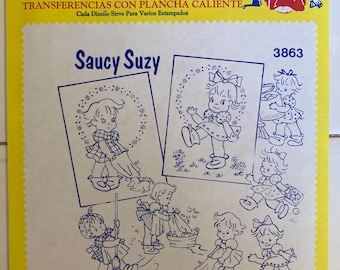 Saucy Suzy DOW  #3863 Aunt Martha’s Hot Iron Transfer for Embroidery Designs for Towels Pillowcase Napkin Tablecloth NEW