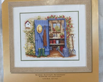 RE KIT My Garden Shed Counted Cross Stitch Kit Vervaco # PN-0146451 Vintage 2000’s Out of Print Rare Complete