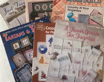 Towels and Linens Cross Stitch Pattern Booklets Set of 6 Vintage 80’s and 90’s OOP Very Nice Collection of Designs  Quick and Easy