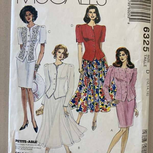 1993 McCalls 6325 Misses Fitted Jacket and straight or flared skirt Pattern Size 12 14 16 UNCUT Complete
