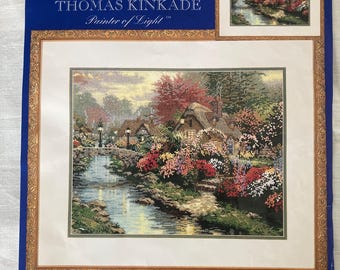 RE KIT Thomas Kinkade Lamplight Bridge Counted Cross Stitch Kit by Candamar Designs #50925F c 1998 Vintage OOP Rare Collectible