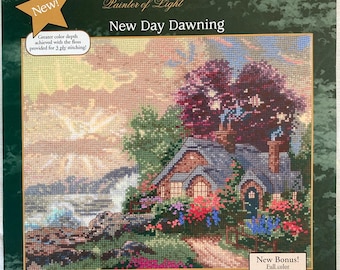 RE KIT Thomas Kinkade New Day Dawning Counted Cross Stitch Kit by Candamar Designs #51519 c 2004 Vintage OOP Rare Collectible