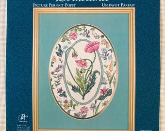 RE KIT Picture Perfect Poppy Cross Stitch Kit #03088 JCA Needle Treasures Borderlines Design by Michael A LeClair Vintage 2000’s Complete