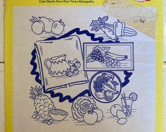 Fruits and Vegetables #3632 Aunt Martha’s Hot Iron Transfer Embroidery Designs for Wall Art Pillows Clothing Blanket Tote NEW