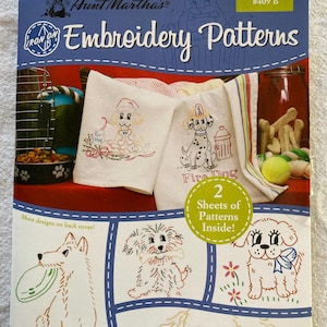 Playful Puppies  #409 B Aunt Martha’s Hot Iron Transfer for Embroidery Designs for Towels Pillowcase Napkin Tablecloth NEW