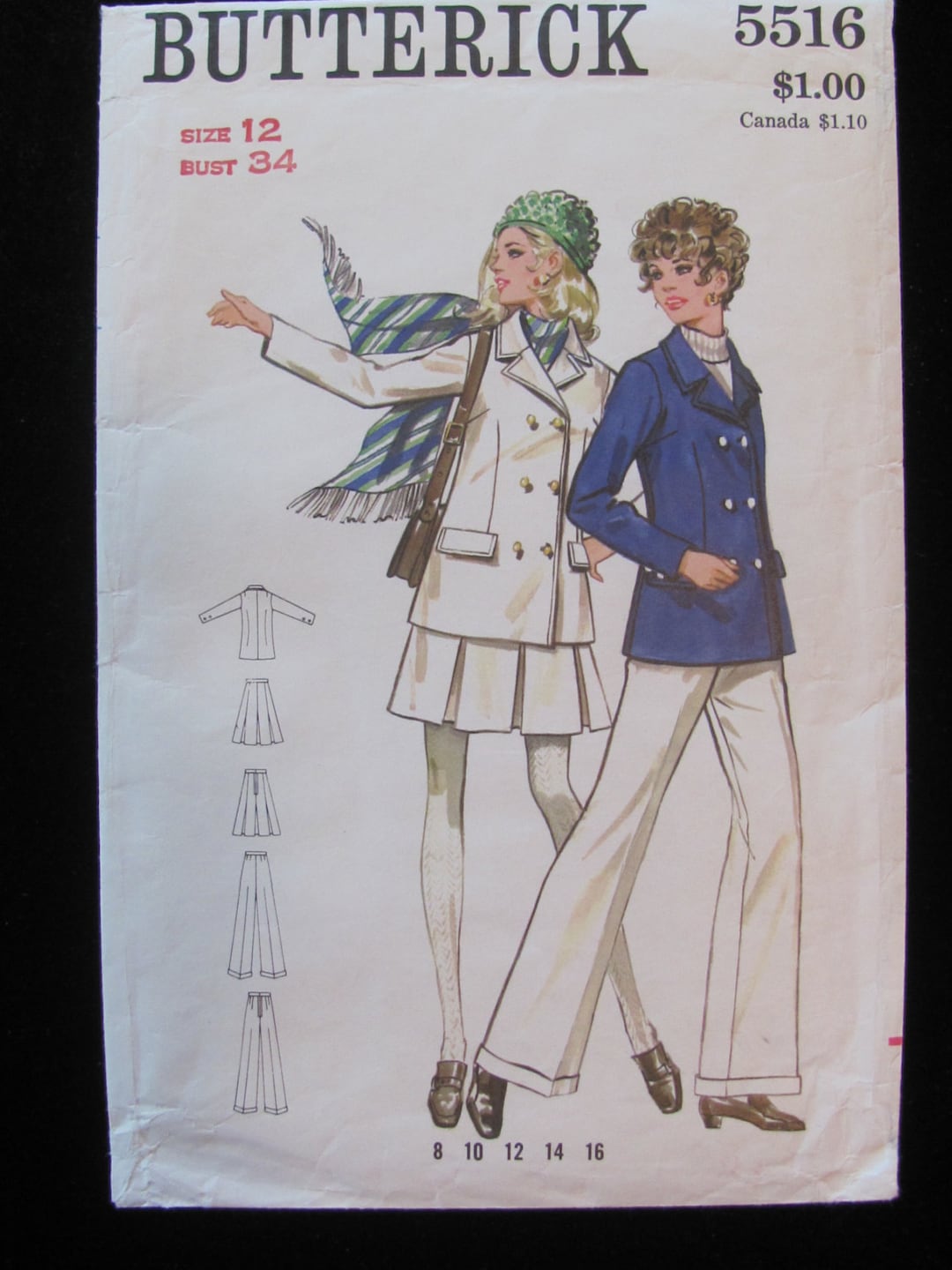 1960s Butterick 5516 Jacket Skirt Pants Pattern Misses Size 12 - Etsy