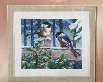RE KIT Winter Tits Birds with Holly Counted Cross Stitch Kit Vervaco # PN-0021668 Vintage 2000’s Out of Print Rare Complete