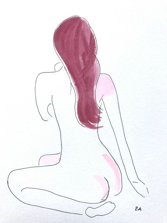 Nude Sketch I Original Figure Study Figurative Art Nude Woman Female Nude Yoga Pose Woman Pose Female Body Illustration Girl