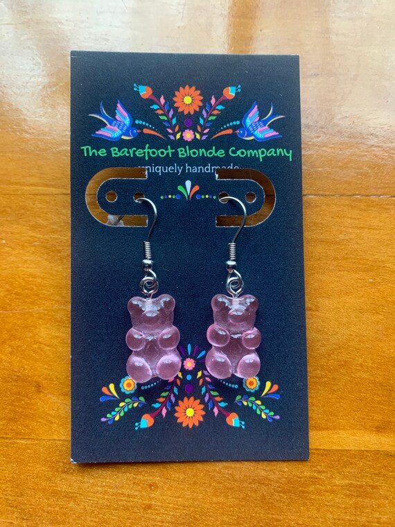 Light Pink Gummy Bear Dangle Earrings with Sterling Silver Fish Hooks and Rubber Backings