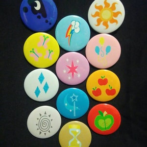 My Little Pony - Cutie Mark Set (Single Purchase or Set of 12 buttons, Pinback 1.5 or 2.25 inches)[Read The Details Carefully]