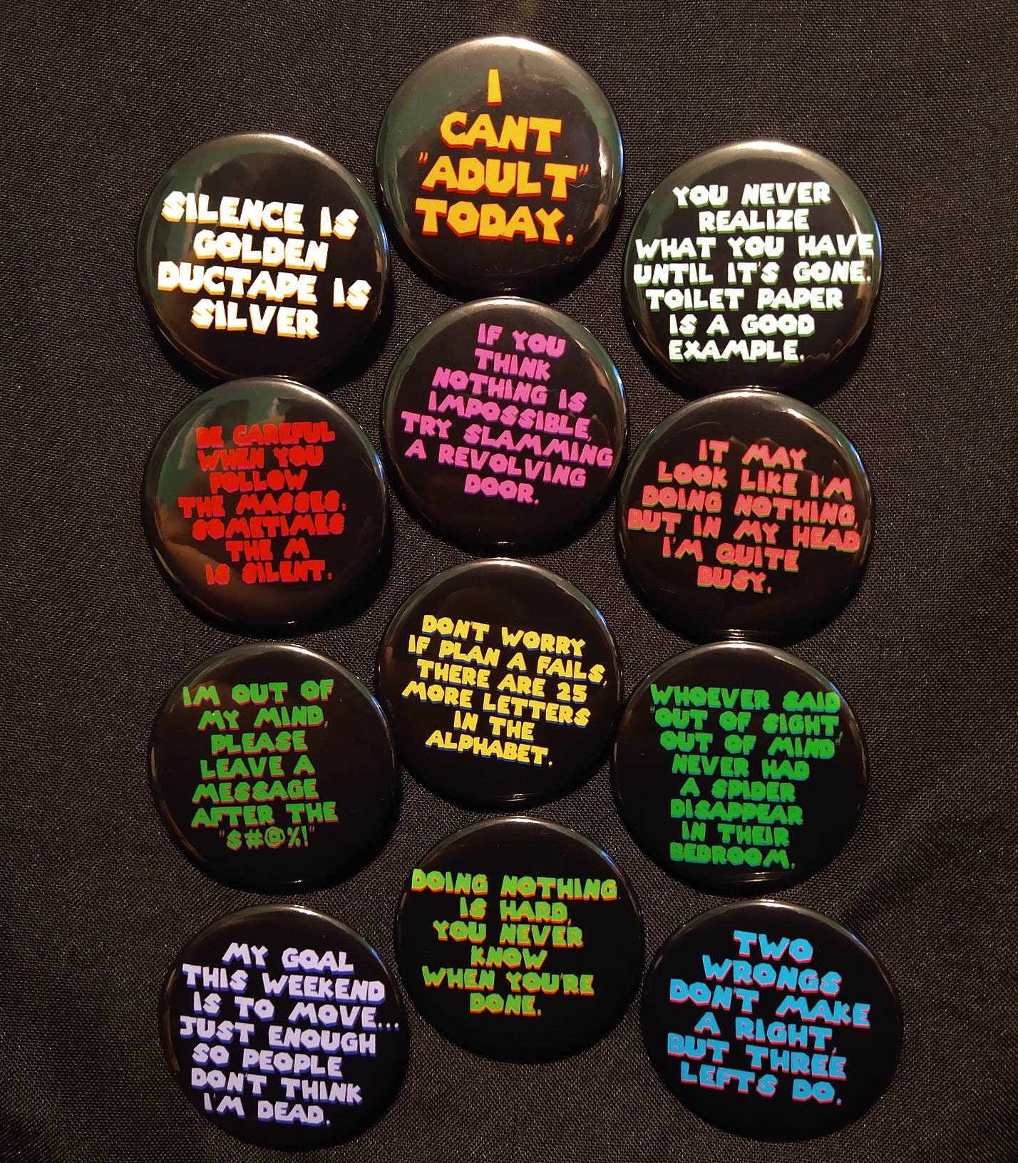 1.5 FOOD HUMOR Set #1 6-pk Novelty Buttons/Pins: For backpacks, Jackets &  More