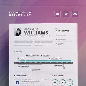 Infographic Resume/Cv Volume 5 2 Pages Word and Indesign Template Professional and Creative Cv Resume Design Instant Digital Download image 1