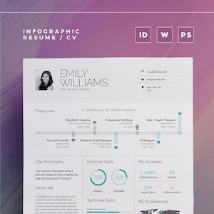 Infographic Resume/Cv Volume 8 Single Page Photoshop, Word and Indesign Template Professional and Creative Cv Resume Design image 1