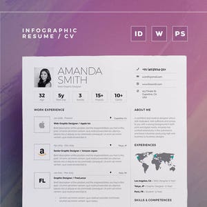 Infographic Resume/Cv Volume 6 Single Page Photoshop, Word and Indesign Template Professional and Creative Cv Resume Design image 1