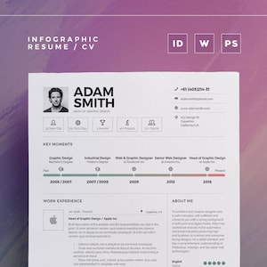 Infografía Currículum Vitae/Cv Volumen 9 / 2 Páginas Plantilla Word e Indesign / Profesional y Creativo Cv Diseño de CV / Descarga Digital Instantánea