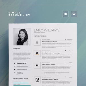 Simple Resume/Cv Volume 7 Word and Indesign Template Professional and Creative Cv Resume Design Instant Digital Download image 1