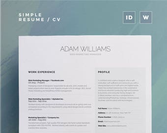 Proste CV/CV Tom 4 | Szablon programu Word i InDesign | Profesjonalne i kreatywne CV Design | Instant Digital Download