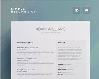 Simple Resume/Cv Volume 4 | Word and Indesign Template | Professional and Creative Cv Resume Design | Instant Digital Download