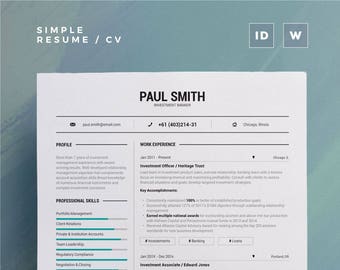 Simple Resume/Cv Volume 8 | Word and Indesign Template | Professional and Creative Cv Resume Design | Instant Digital Download