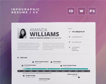 Infographic Resume/Cv Volume 5 | 2 Pages Word and Indesign Template | Professional and Creative Cv Resume Design | Instant Digital Download