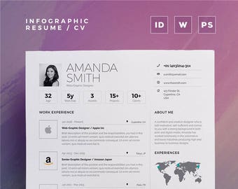 Infographic Resume/Cv Volume 6 | Single Page Photoshop, Word and Indesign Template | Professional and Creative Cv Resume Design