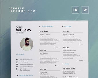 Simple Resume/Cv Volume 2 | Word and Indesign Template | Professional and Creative Cv Resume Design + Cover Letter