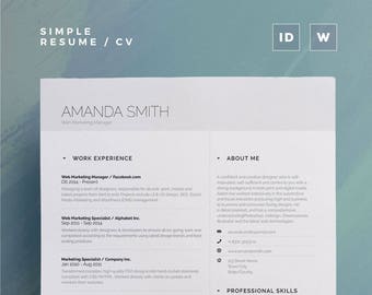 Simple Resume/Cv Volume 5 | Word and Indesign Template | Professional and Creative Cv Resume Design | Instant Digital Download